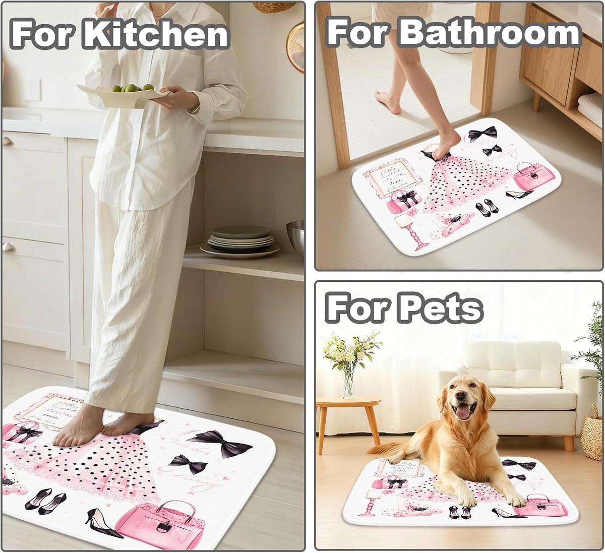 Cute Bow Bathroom Rugs Kids Girly Aesthetic Vintage Printed