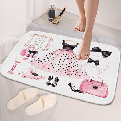 Cute Bow Bathroom Rugs Kids Girly Aesthetic Vintage Printed
