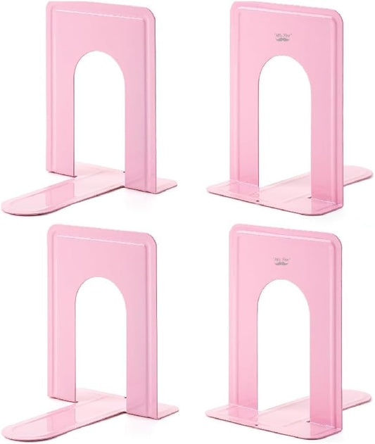 Mr. Pen- Book Ends, 4 Pack, Light Pink, Heavy Duty Metal Bookends for Shelves, Book Holders for Shelves, Metal Bookends