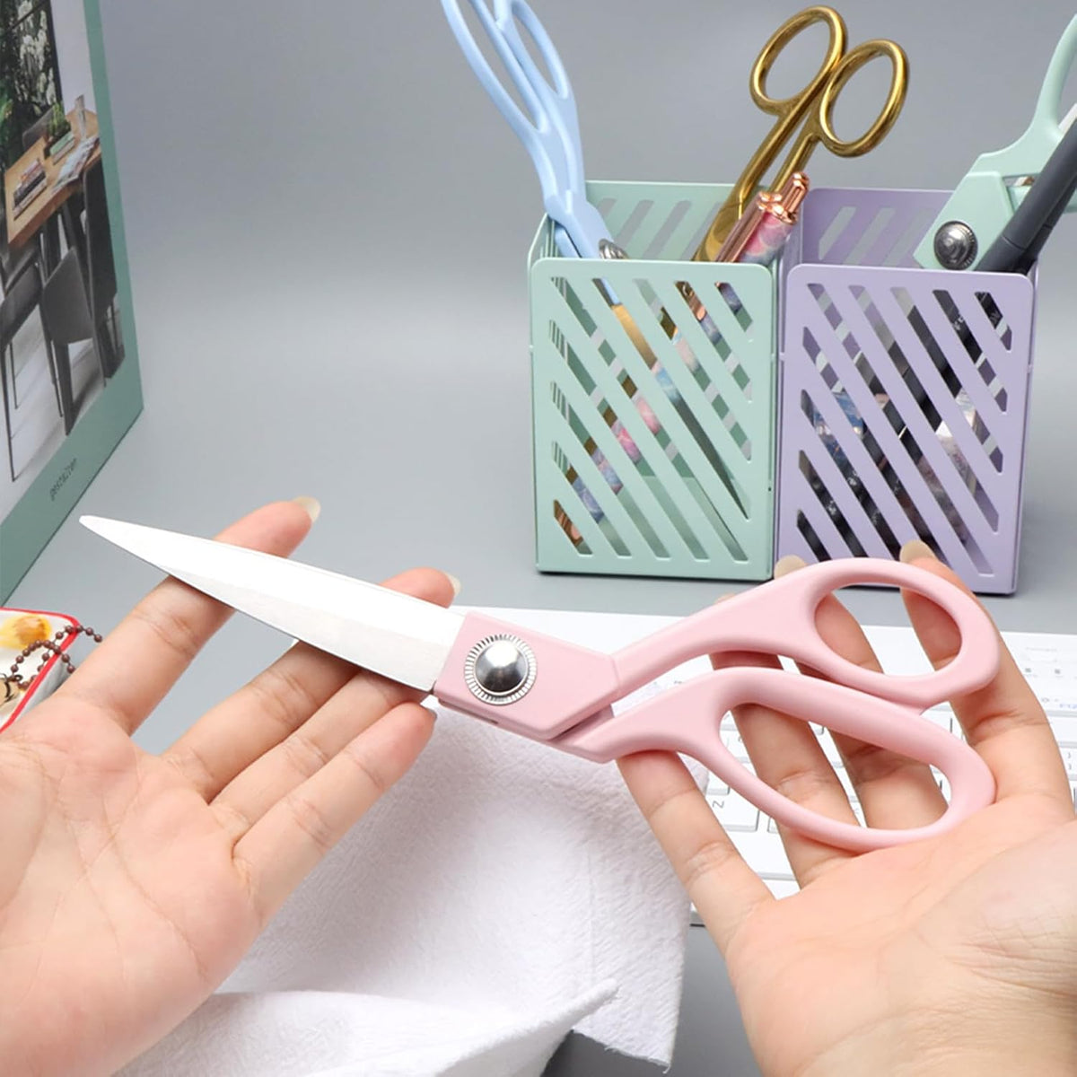 8" Pink Fabric Scissors Sharp Sewing Shears