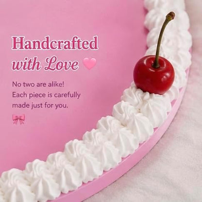 Drippin Spice Retro Pink Cherry Faux Cake Tray, Handmade Decorative Vanity Tray, Coquette Aesthetic Room Decor, Cute Jewelry & Perfume Organizer, Girly Dessert Display Plate, XL 15.75 Inch
