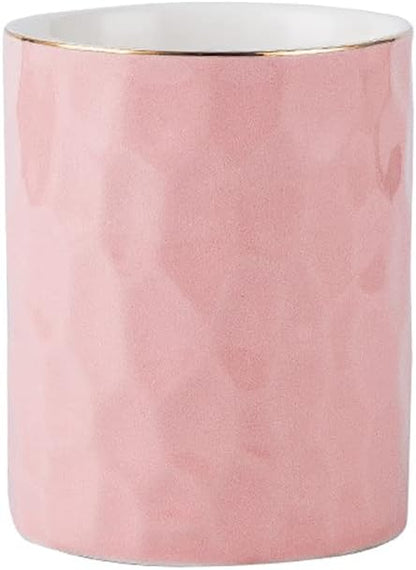 Ceramic Pen Holder Stand Cup Pencil Holder Organizer Makeup Brush Holders for Home Office Desk (Pink)
