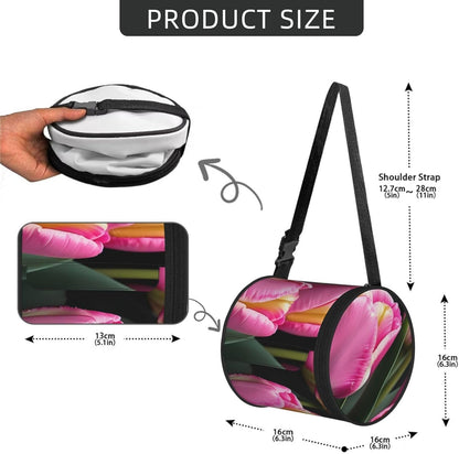 Pink and Tulips Print Print Cylinder Tissue Box Cover Portable Tissue Holder for Bathroom Car Office Home Indoor Outdoor