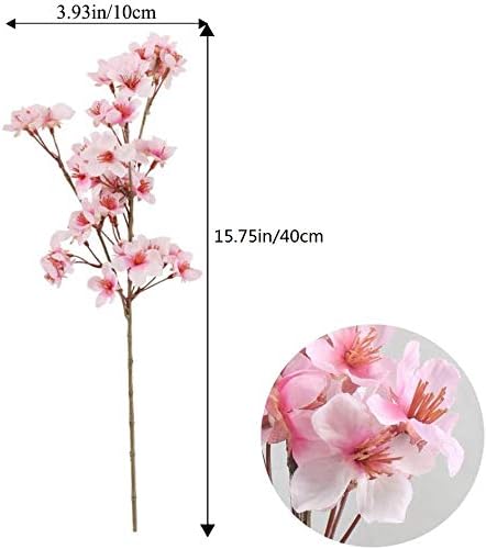 4Pcs Artificial Cherry Blossom Branches: 15.7" Fake Cherries Silk Faux Spring Flowers Peach Arrangements for Home Wedding Bedroom Party Table Centerpiece Japanese Decor(Pink)