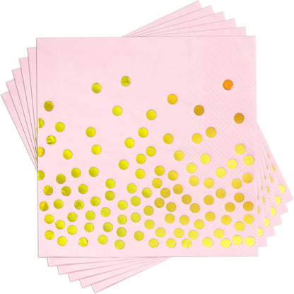 100 Pcs Pink Cocktail Napkins - Pink and Gold Paper Napkins Disposable for Birthday Bridal Shower Wedding Mother's Day Party