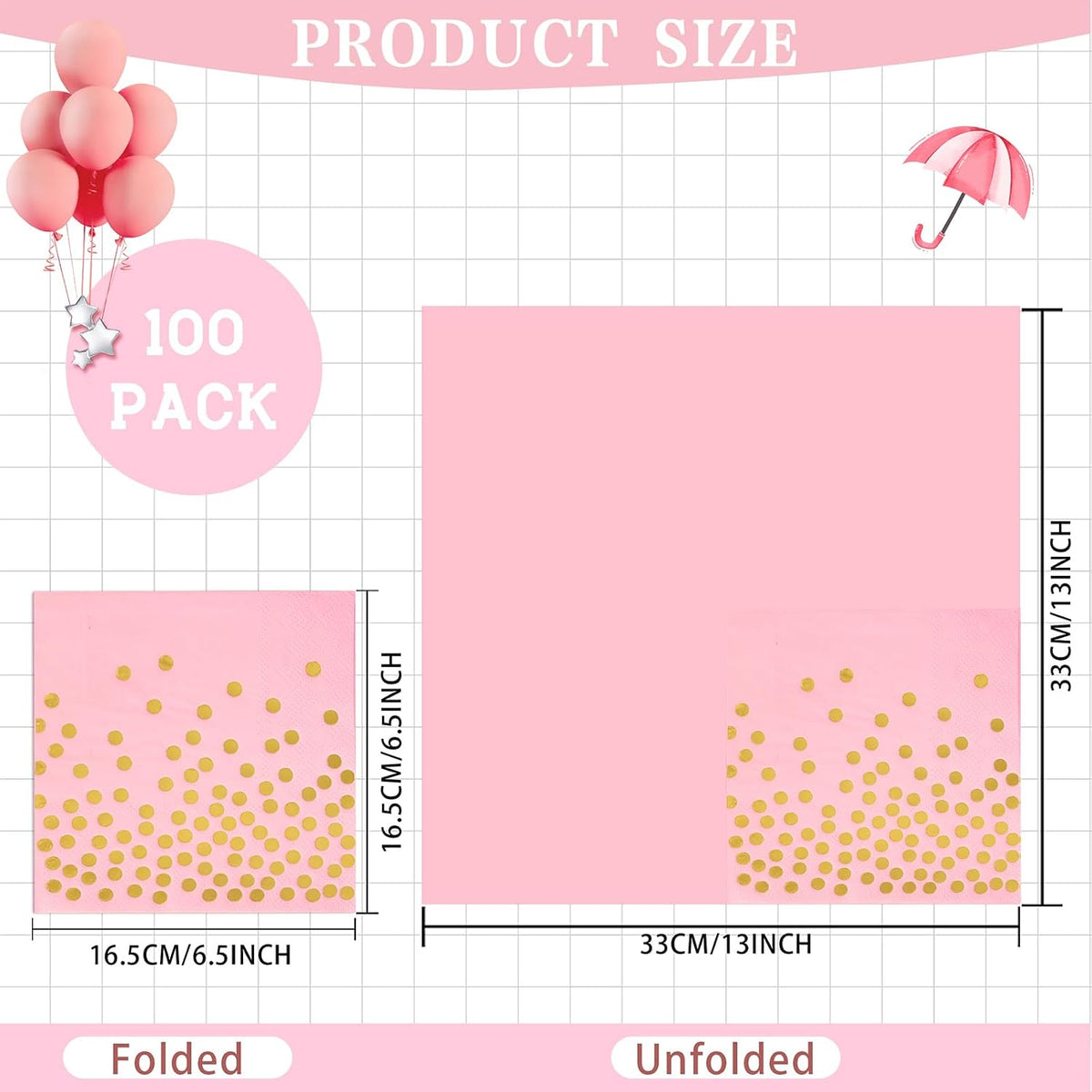 100 Pcs Pink Cocktail Napkins - Pink and Gold Paper Napkins Disposable for Birthday Bridal Shower Wedding Mother's Day Party