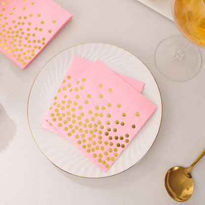 100 Pcs Pink Cocktail Napkins - Pink and Gold Paper Napkins Disposable for Birthday Bridal Shower Wedding Mother's Day Party