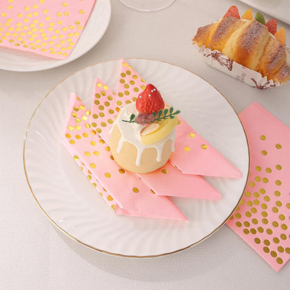 100 Pcs Pink Cocktail Napkins - Pink and Gold Paper Napkins Disposable for Birthday Bridal Shower Wedding Mother's Day Party