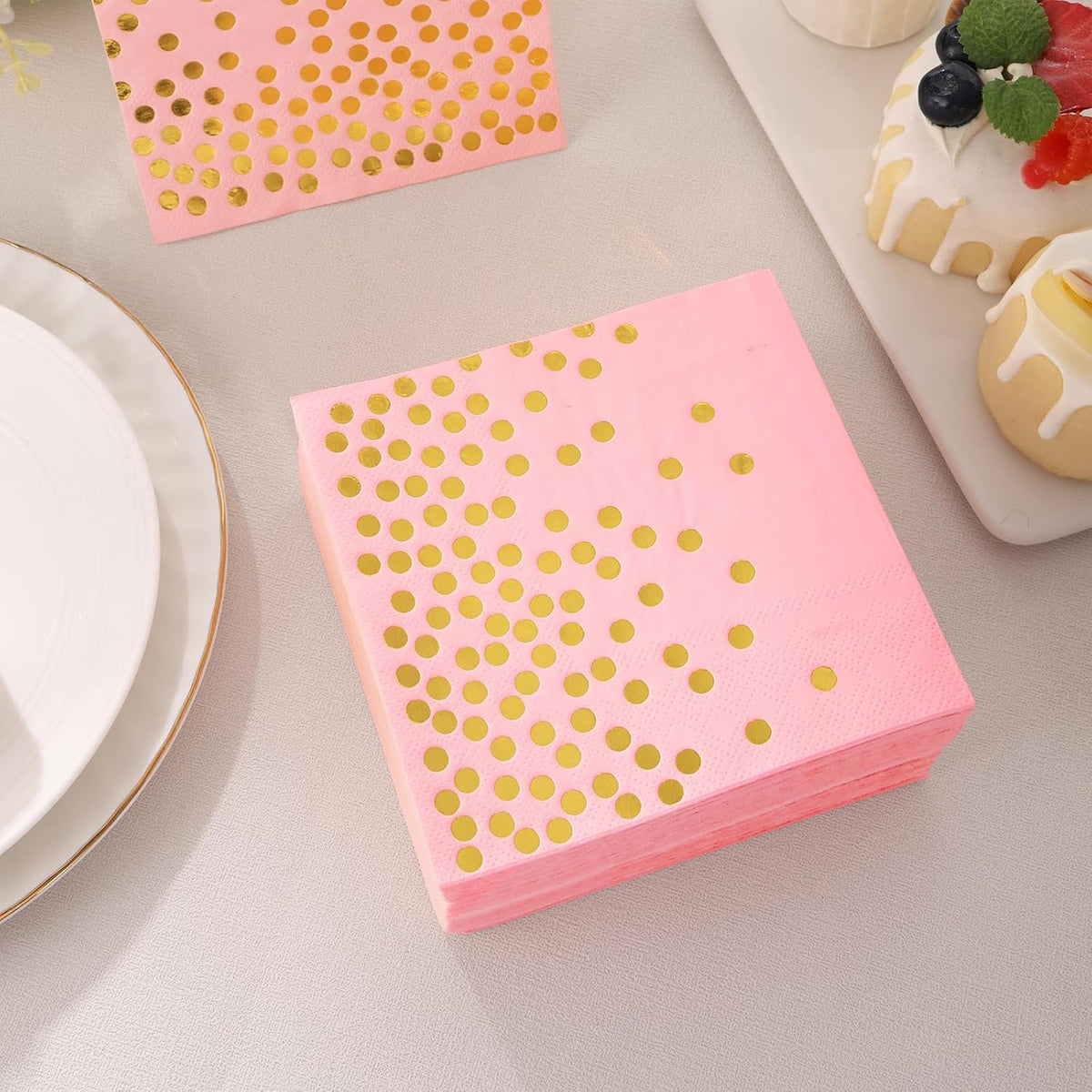 100 Pcs Pink Cocktail Napkins - Pink and Gold Paper Napkins Disposable for Birthday Bridal Shower Wedding Mother's Day Party