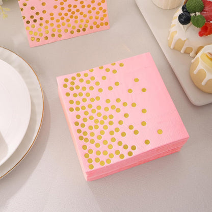 100 Pcs Pink Cocktail Napkins - Pink and Gold Paper Napkins Disposable for Birthday Bridal Shower Wedding Mother's Day Party