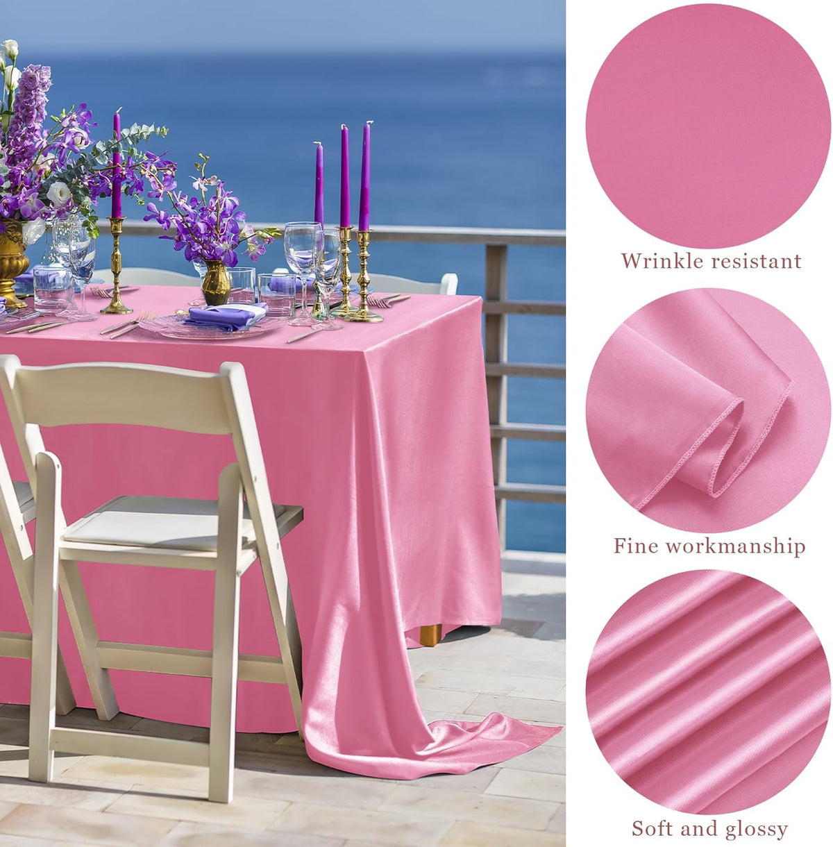 8 Pack Pink Satin Tablecloth 102 x 58 Inch Overlay Table Cove