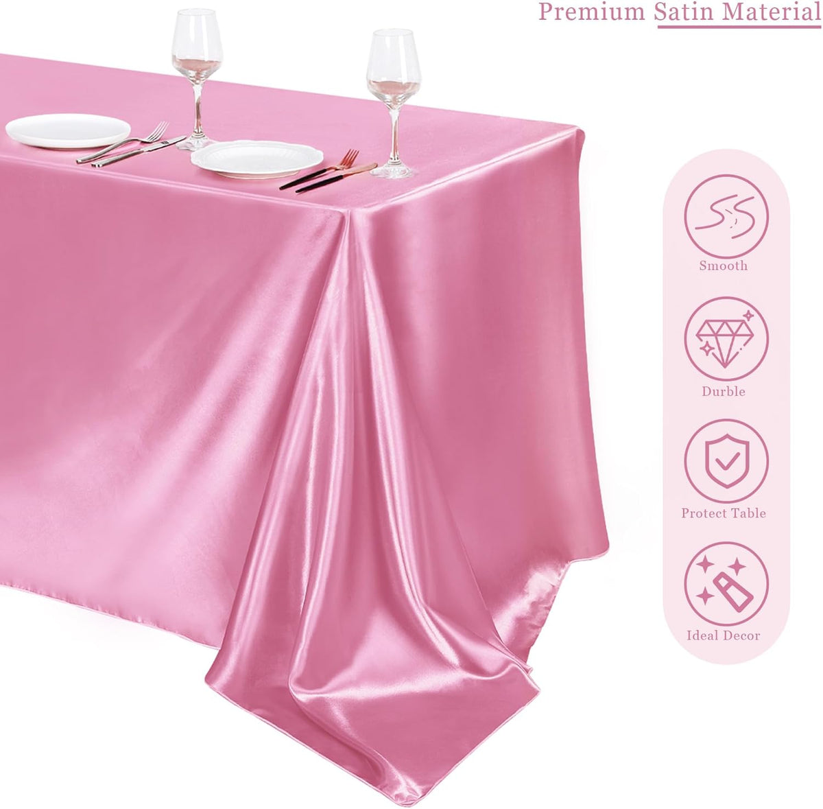 8 Pack Pink Satin Tablecloth 102 x 58 Inch Overlay Table Cove