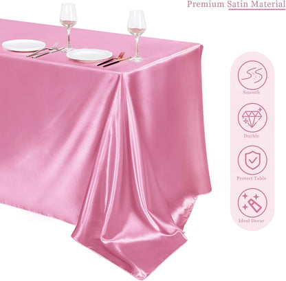 8 Pack Pink Satin Tablecloth 102 x 58 Inch Overlay Table Cove