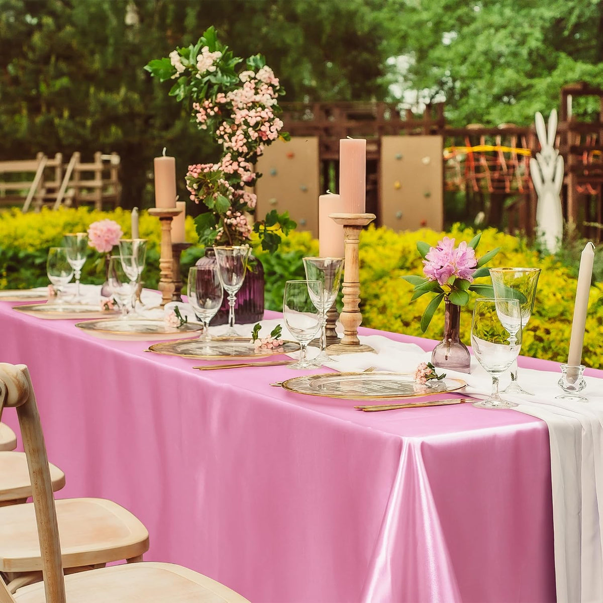 8 Pack Pink Satin Tablecloth 102 x 58 Inch Overlay Table Cove