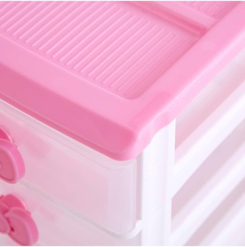 Pink 4-Drawer Plastic Desktop Organizer, Small Storage Box for Makeup, Office Supplies & Desk Accessories, Teen Girls Room Decor (Pink 4 Layers)