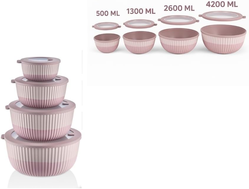 Mixing Bowls with Lids, 8-Piece Airtight Leak-Proof Nesting BPA-Free Bowl Set for Kitchen & Food Storage, Large 4200ml Capacity, Microwave & Dishwasher Safe