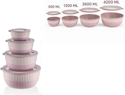 Mixing Bowls with Lids, 8-Piece Airtight Leak-Proof Nesting BPA-Free Bowl Set for Kitchen & Food Storage, Large 4200ml Capacity, Microwave & Dishwasher Safe