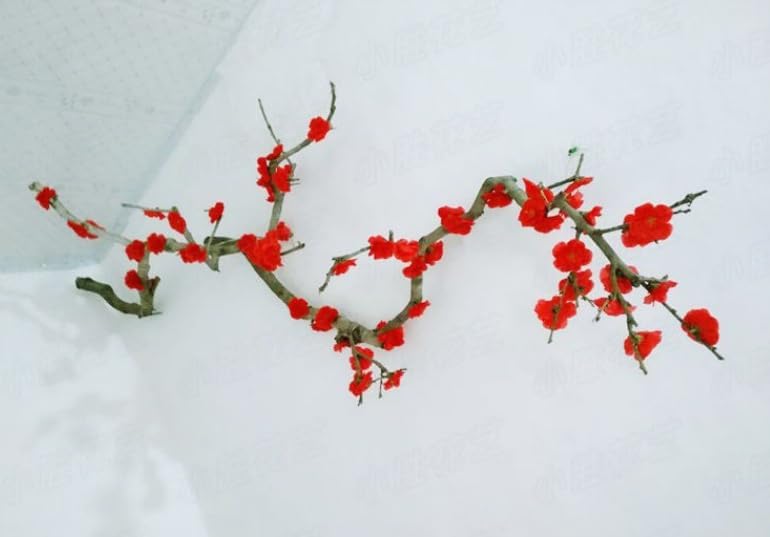 Rikyo 100 pcs Artificial Silk Cherry Blossom Flower Heads Spring Fake Plum Blossom Peach Blossom,Vase Fillers,Corsages for Wedding Decor,Nursery Wall,Archway Decor Wreath Garland Cake Ornaments (Red)