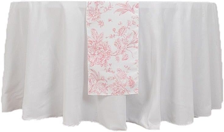 12 x 108-Inch White with Pink Floral French Toile Polyester Table Top Runner Wedding Party Event Reception Occasions Linens Decorations
