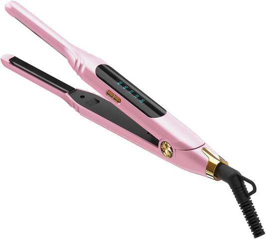 Mini Flat Irons for Short Hair,Pixie Cut & Bangs,Pencil Hair Straightener for Edges with LED Display,Small Hair Straightener with Dual Voltage,Ease to use and Fast 15 Second Heat up（Pink）