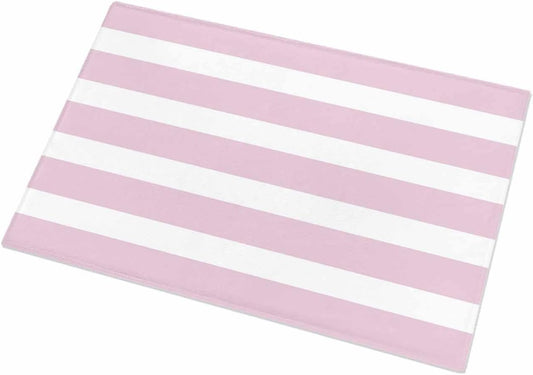 YOKOU Bathroom Rug Bath Mat,Modern Striped Lines Absorbent Non Slip Soft Microfiber Shaggy Plush Bath Rugs for Shower,Pink and White 16"x24"