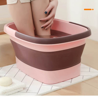Collapsible Foot Soak Tub with Handle - Feet Soaking Tub - Pedicure Spa Foot Bath Basin - 4 Gallon Rectangular Polypropylene Bucket - Pink