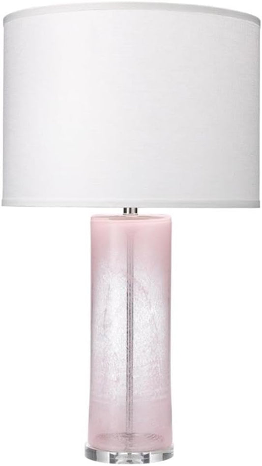 MAKLAINE Artisan Glass Table Lamp, Pastel Pink Finish, Linen Shade, 31" Height, 3-Way Socket, 8 ft Clear Cord, Impressionist Style, Decorative Lighting for Bedroom, Living Room, or Side Table Use