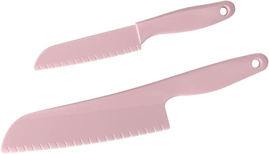 2Pcs pink Lettuce Knife Cutter Set,Professional kitchen Cooking plastic Serrated knife for Veggies, Salad,Fruit,Cake, Bread and More