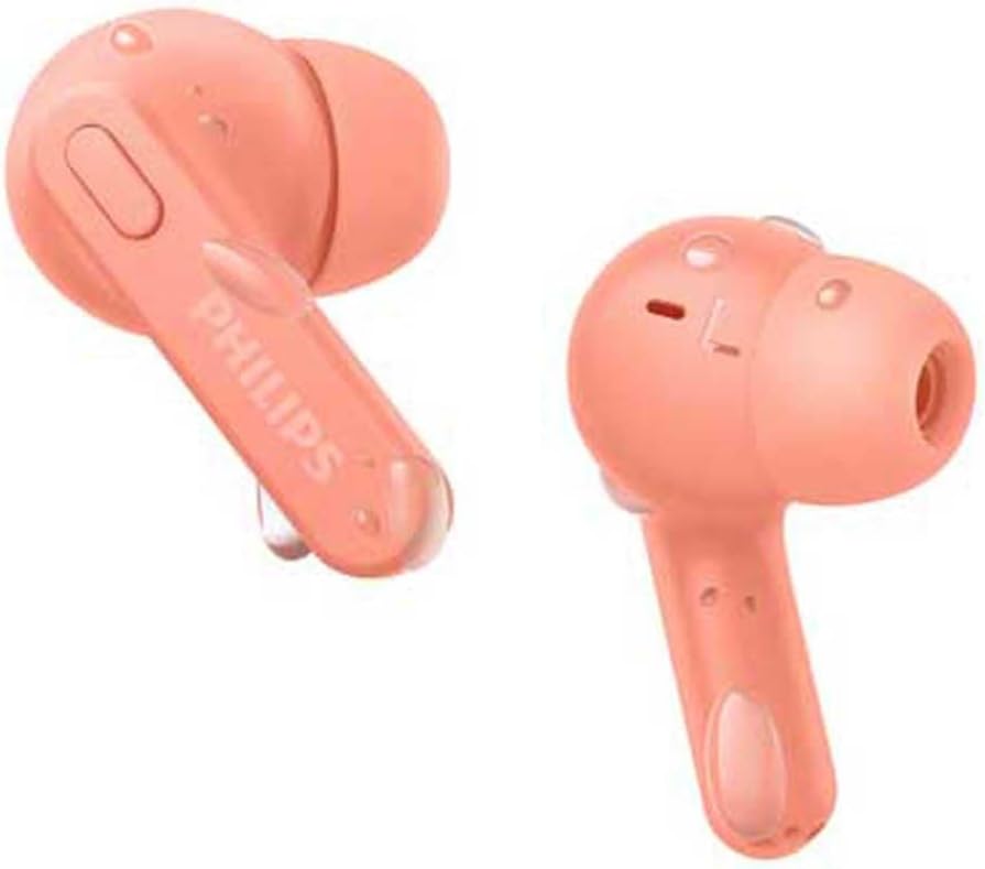 PHILIPS Earbuds, Splash and Sweat Resistant, Bluetooth, Up to 18 Hours Play Time, Soft Silicone Ear-Tip Covers in 3 Sizes, Built in Mic, Classic Design and Comfortable Fit Pink