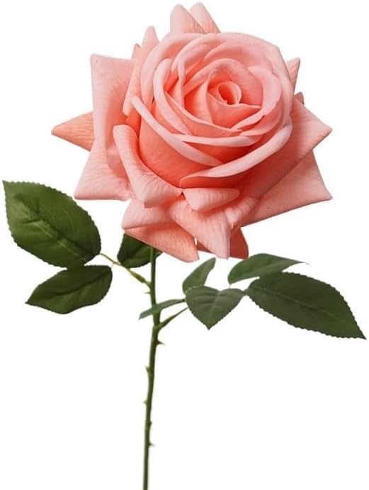 3 Pcs Artificial Roses, 16.5 Inch Real Touch Fake Rose Bouquet, Peach | Real Touch Lifelike, Ideal for Wedding Bridal Bouquet, Table Centerpiece, Home Decor, Valentine's Day Gift & Party Decor