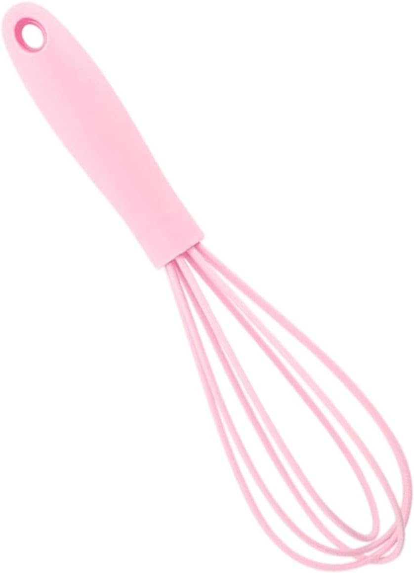 Egg Beater Utensil Kitchen Stainless Steel Wire Non Stick with Soft Handle Mixer Silicone Whisk for Beating Sauce Baking (Pink)