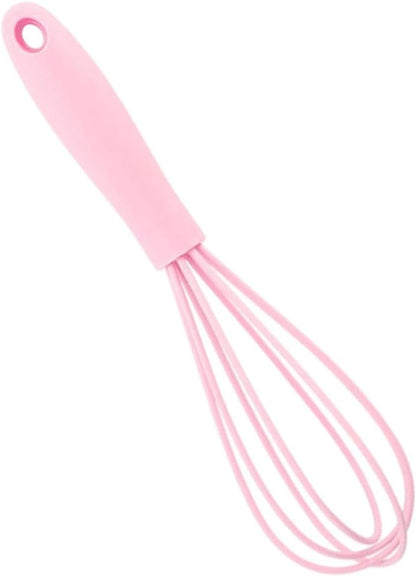 Egg Beater Utensil Kitchen Stainless Steel Wire Non Stick with Soft Handle Mixer Silicone Whisk for Beating Sauce Baking (Pink)