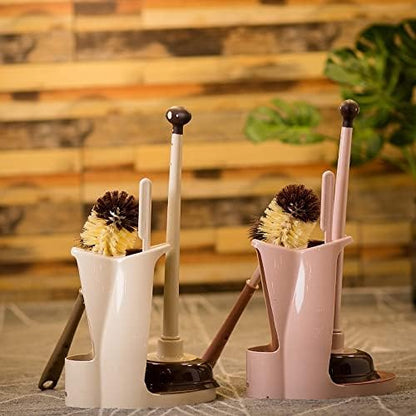 3 in 1 Toilet Brush and Plunger Set Toilet Plunger and Bowl Brush Combination for Bathroom Cleaning (Color : Pink)
