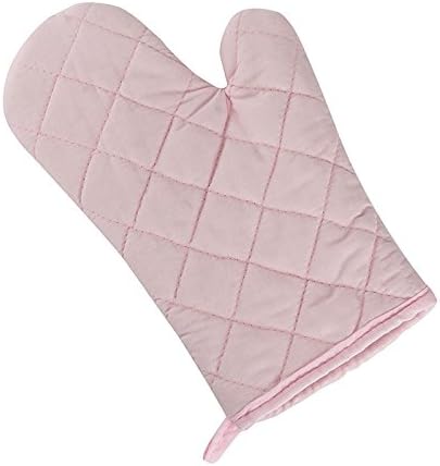 1pc Heat Resistant Oven Mitt for Cooking Baking 7.09x11.02in,Pink | cotton lining, quilted stitching, hanging loop, 320°F heat insulation, soft fit, durable polyester, easy clean, multi use