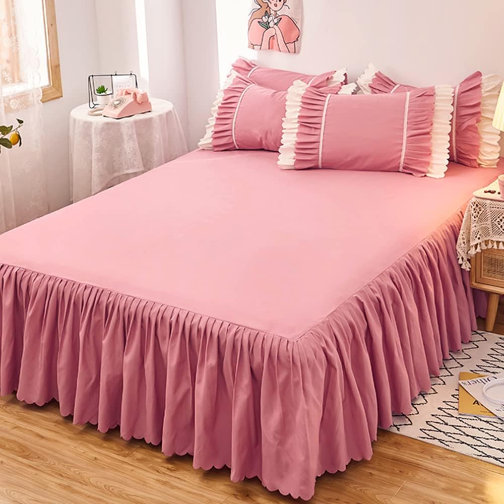 Queen Bed Sheet Set 3 Piece Ruffled Bed Skirt Sheet Set with 2 Pillowcases Up to Around 15" Deep Pocket Sheets Lightweight Pleated Bed Sheets for Double Single Bedding