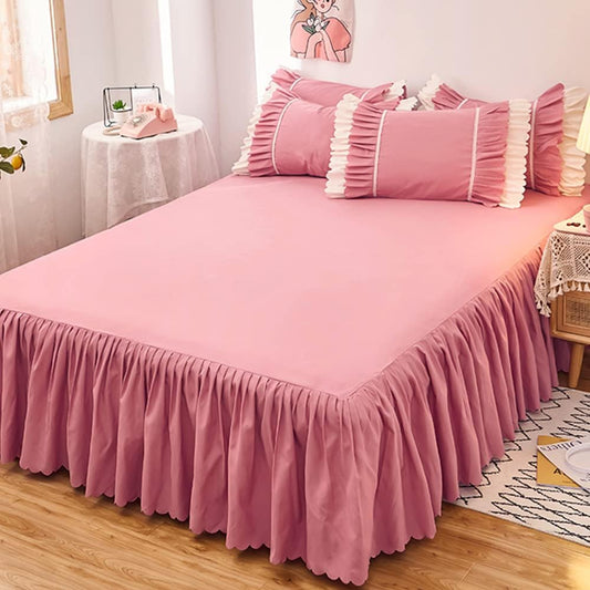 Queen Bed Sheet Set 3 Piece Ruffled Bed Skirt Sheet Set with 2 Pillowcases Up to Around 15" Deep Pocket Sheets Lightweight Pleated Bed Sheets for Double Single Bedding