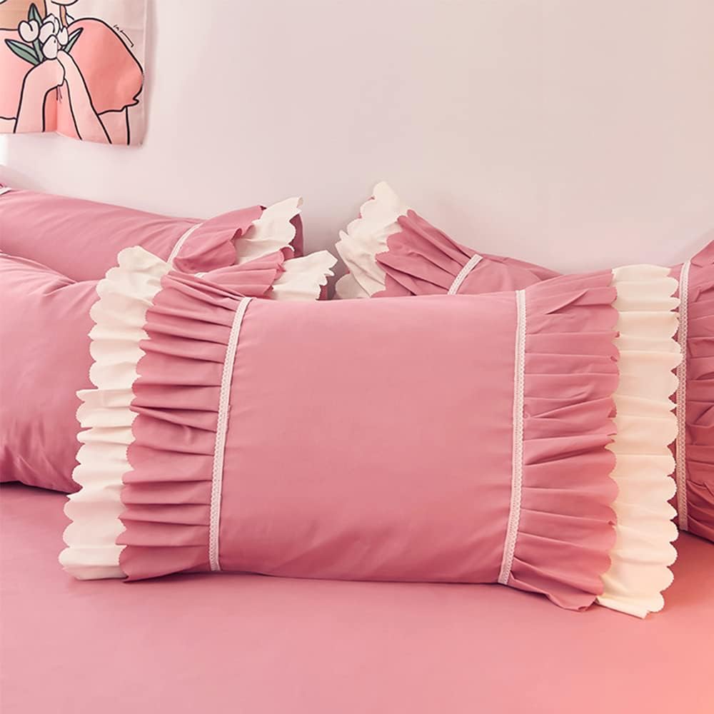 Queen Bed Sheet Set 3 Piece Ruffled Bed Skirt Sheet Set with 2 Pillowcases Up to Around 15" Deep Pocket Sheets Lightweight Pleated Bed Sheets for Double Single Bedding