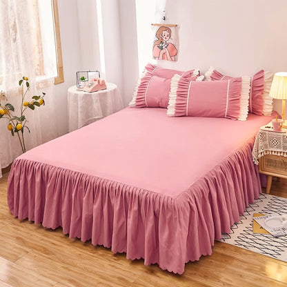 Queen Bed Sheet Set 3 Piece Ruffled Bed Skirt Sheet Set with 2 Pillowcases Up to Around 15" Deep Pocket Sheets Lightweight Pleated Bed Sheets for Double Single Bedding