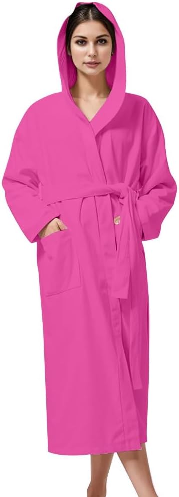 KAHAF COLLECTION Women Hooded 100% Cotton Terry Bathrobe, Soft Absorbent Quick Dry Robe for Spa, Shower & Home Wear