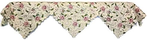 Fireplace Mantel Runner with Light Pink Cutwork Roses Size 84 x 27 inches Handmade
