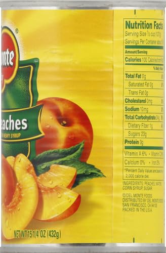 DEL MONTE Yellow Cling Sliced Peaches in Heavy Syrup, Canned Fruit, 15.25 oz Can
