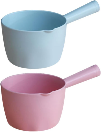 SOLUSTRE 2pcs Large Plastic Water Ladle Kitchen Scoop Sturdy Bath Scoop for Home and Garden Watering, Multipurpose Kitchen Utensil with Long Handle, Blue and Pink