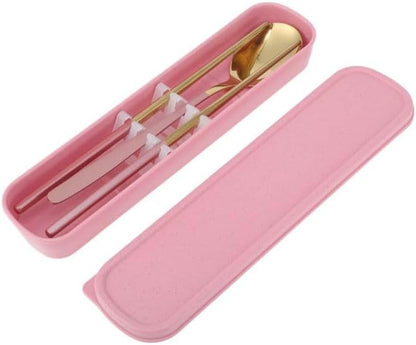 Livvera 410 Stainless Steel Spoon and Chopsticks Set with Portable Box, Gold Tone and Pink – 1 Set