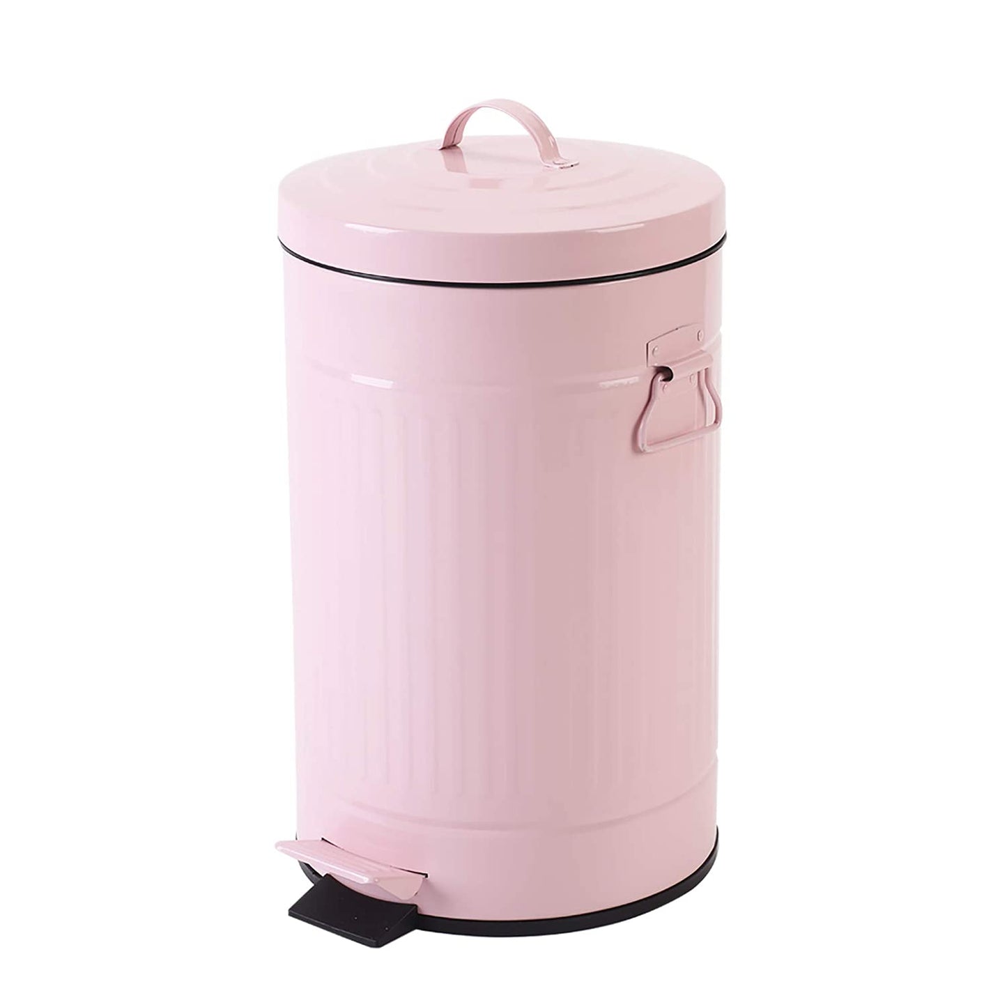 Pink Trash Can with Lid, Bathroom Bedroom Waste Basket Soft Close, Small Garbage Can, Retro Vintage Home Office Trash Can, 12 Liter/3 Gallon, Glossy Pink