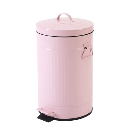 Pink Trash Can with Lid, Bathroom Bedroom Waste Basket Soft Close, Small Garbage Can, Retro Vintage Home Office Trash Can, 12 Liter/3 Gallon, Glossy Pink