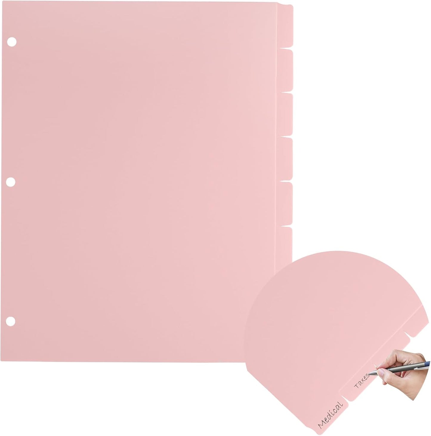 Pink 8-Set Binders Dividers with Tabs, 3-Hole Punch Folder Dividers, Extra Wide 1.3" Writable Index Tabs for College Students, Teachers, Home Office Organization, 8.5x11 Inches Fits Letter Size