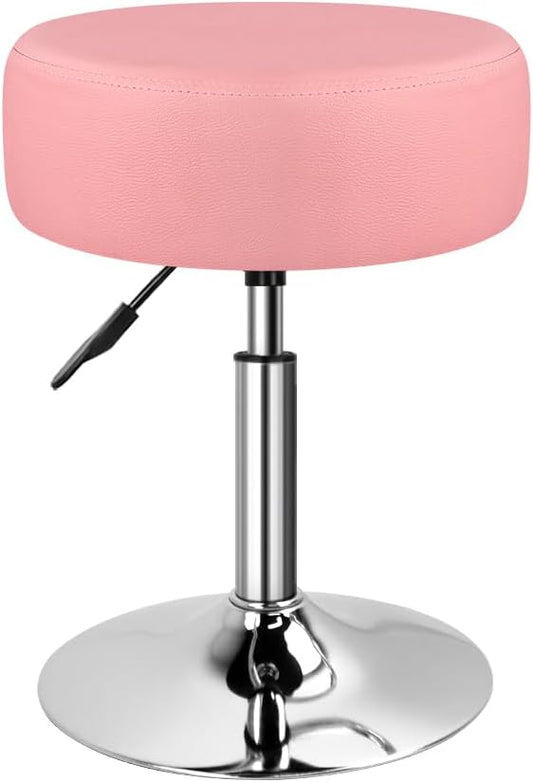 WKWKER Adjustable Vanity Stool for Makeup Room Swivel Makeup Stool Small Round Ottoman for Living Room Makeup Chair for Bedroom SPA Salon Studio (Pink)