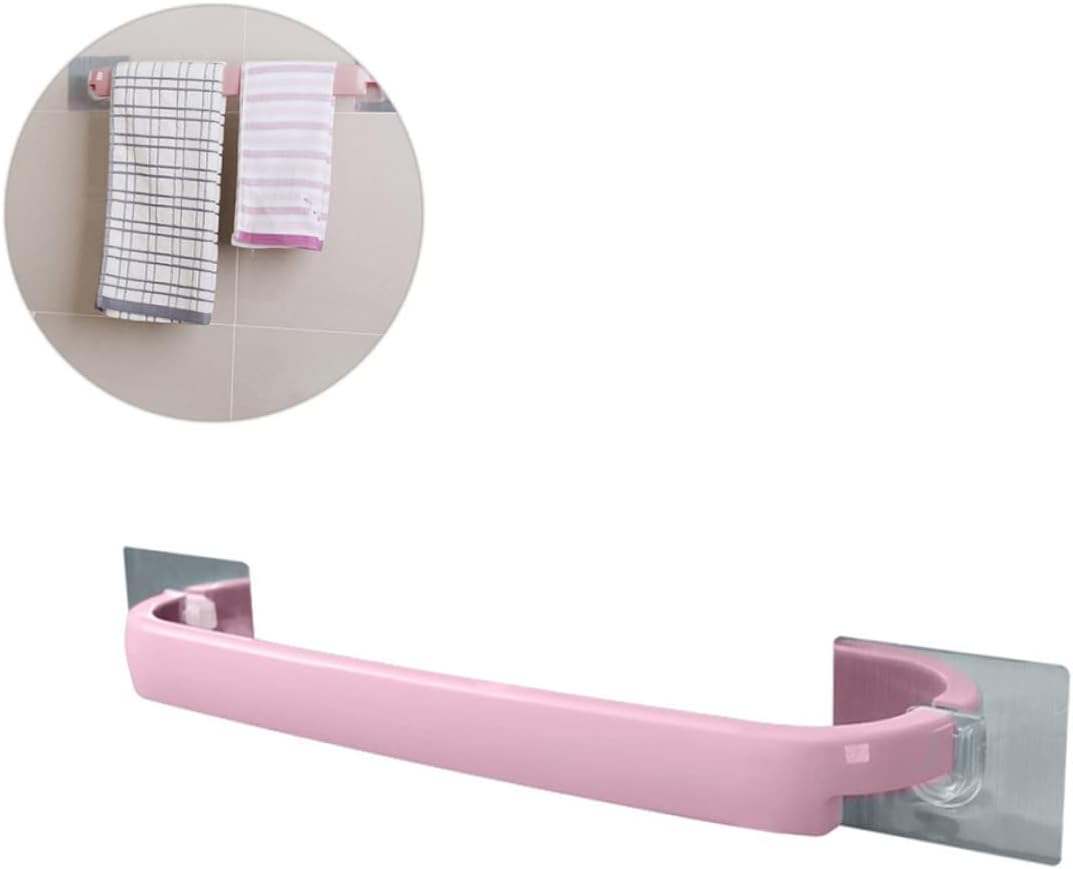 1pc Wall-Mounted Self Adhesive Towel Rack No Drill Towel Storage Shelf for Bathroom and Kitchen Pink Single Rod Design Easy Installation Space-Saving