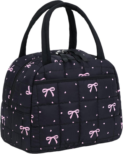 Lunch Box for Women Men Cute Corduroy Lunch Bags Large Capacity Insulated Lunch Tote Bag For Work Travel Or Picnic (Pink Bow)