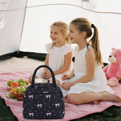 Lunch Box for Women Men Cute Corduroy Lunch Bags Large Capacity Insulated Lunch Tote Bag For Work Travel Or Picnic (Pink Bow)